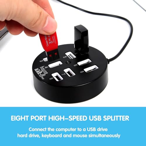 Image of 8 Port USB Hub 2.0 for Laptop PC I Play and Plug I 8 in 1 Docking Station /Hub for Universally Compatible with All USB, PC, Speaker, Laptop, Hard Drive Support Windows, Linux
