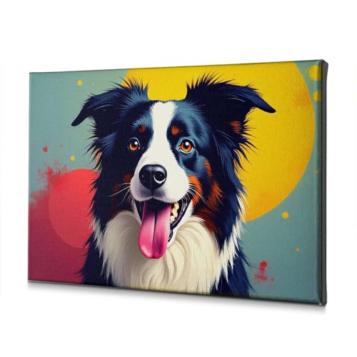 Tableau chien heureux en toile colorée pour grand sourire