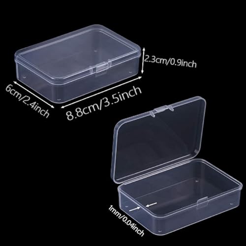 Image of DUOFIRE 6 Pcs Mini Plastic Storage Containers Box with Lid, 3.5x2.4x0.9 Inches Clear Rectangle Box for Beads, Jewelry, Game Pieces, Business Cards, and Craft Accessories