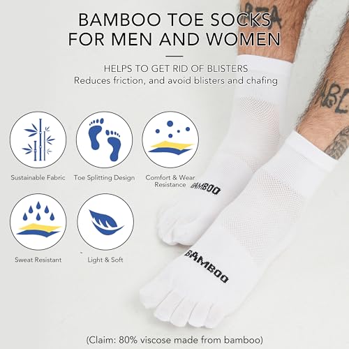SPST Toe Socks for Men and Women, Bamboo Viscose Five Finger Ankle Socks, Athletic Running Socks 3 Pairs4
