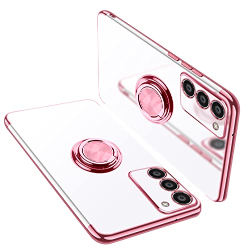 ZHIYIWU Compatible with Samsung Galaxy S23 5G Case Clear Shockproof Silicone Phone Case with Ring Holder Magnetic Kickstand Thin Soft TPU Protective Cover-Rose Gold