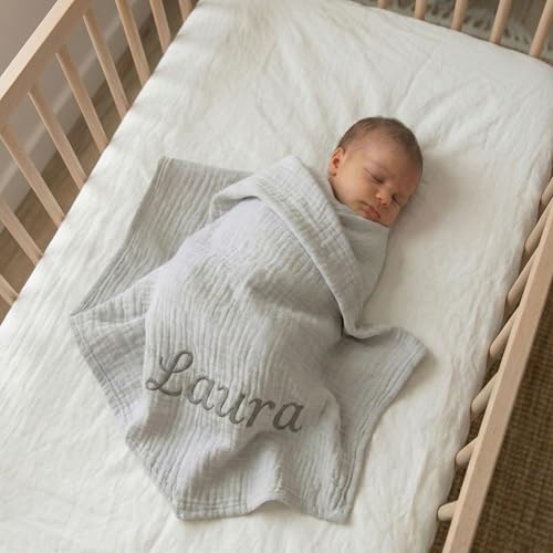 TUMAROO Personalized Muslin Baby Blanket - 100% Cotton Custom Name
