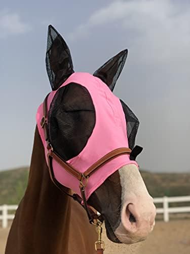 Horse Fly Mask Super Comfort Horse Fly Mask Elasticity Fly Mask with Ears We Only Make Products that Horses Like… (Light Pink, L) - 2