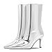 Women's Silver Mirror Boots Fashion Pointed Toe Mid Heel Short Boots Mid-Calf Shoes