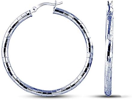 Charmsy Silver Women's Diamond Cut Textured Pattern Hoop Earrings