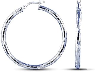 Charmsy Silver Women's Diamond Cut Textured Pattern Hoop Earrings