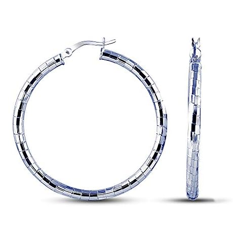 Charmsy Sterling Silver Jewelry Diamond-Cut Textured Pattern Click-Top Hoop Earrings for Women 40 MM Cover