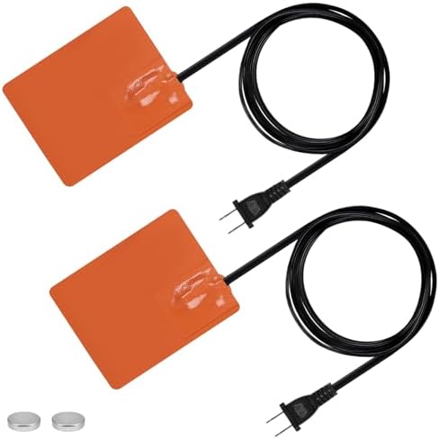 2 Pcs Silicone Car Engine Heater Pad - 4x5in Self-Adhesive Oil Pan Heater Pad with 194°F Thermal Protector, Battery Heater Pad Engine Block Heater Pad with 70" Long Power Cord (150W 120V)