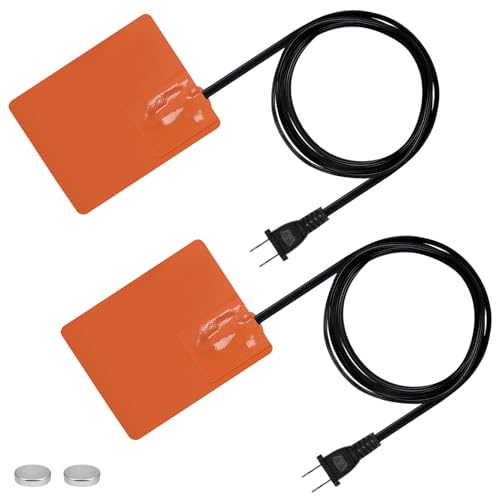 2 Pcs Silicone Car Engine Heater Pad - 4x5in Self-Adhesive Oil Pan Heater Pad with 194°F Thermal Protector, Battery Heater Pad Engine Block Heater Pad with 70