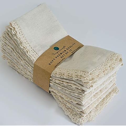 Oversized Cotton Flax Dinner Napkins with Elegant Lace Cover