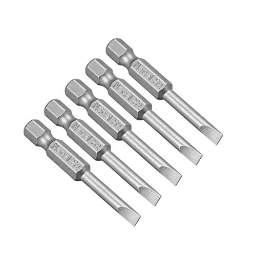 sourcing map 5 Pcs 4mm Slotted Tip Magnetic Flat Head Screwdriver Bits, 1/4 Inch Hex Shank 2-inch Length S2 Power Tool