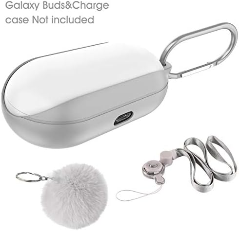 CaseTank for Samsung Galaxy Buds Case Silicone Cover W Carabiner Lanyard Fur Pom Pom Keychain Soft Flexible Scratch/Shock-Proof Protective Case for Samsung Galaxy Buds case, Gray