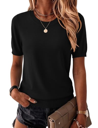 Image of Zeagoo Womens Summer Short Sleeve Tops Crew Neck Lightweight Pullover Sweaters Loose Dressy Casual Blouse Basic Clothes