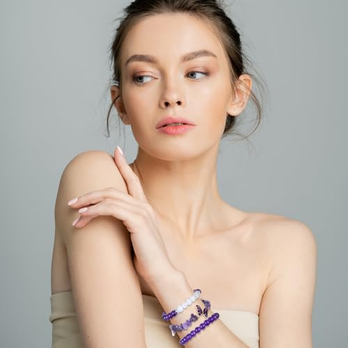5 Pcs Amethyst Bracelets for Women Purple Healing Crystal Gemstones Beaded Bracelet Natural Butterfly Anxiety Stress Jewelry Gifts for Women Men Mom Birthday4