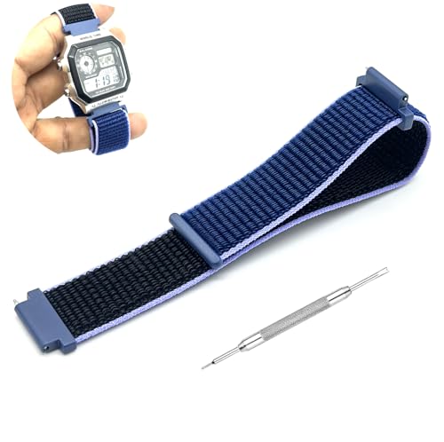 Image of Lineon 18mm Woven Nylon Velcro Breathable Watch strap Cut Pattern Specially Compatible With CASIO Royale ae1200, DW-291H, F-91W, F91W, AE-1400wh, A168WA, SGW-300, W-218H, AE-1000w, A158wa kailash with Tool