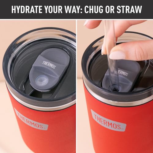 Image of THERMOS Stainless Steel Cup Holder Mug - 40 Ounce, Crimson - Insulated Tumbler with Lid and Straw, Plus Leak-Resistant Slide Lock