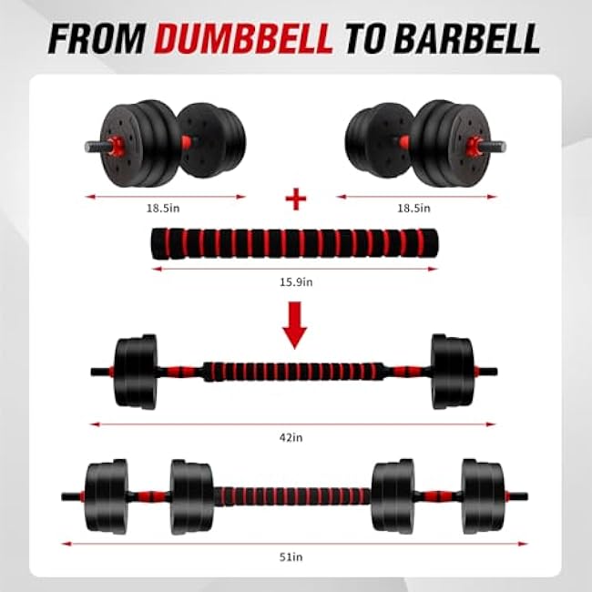 Adjustable Dumbbell Set, 40lbs Free Weights with Connector, Convertible Dumbbell Barbell Push-up Stand Set, 3 in 1 Home Gym Fitness Weight Set for Men/Women