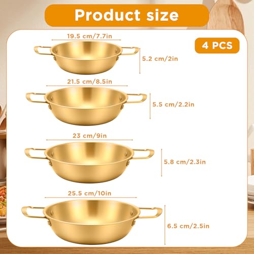 4-Piece Korean Ramen Pot for Stove, Stainless Steel Korean Noodle Pot with Handles, Golden Soup Pots & Cooking Pots for Home & Outdoor Use (Inner Diameter 7.7", 8.5", 9", 10") by HOFURME - Image 2