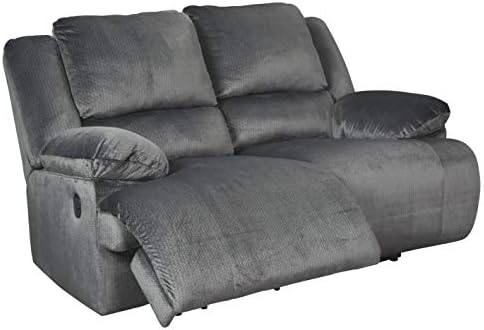 Signature Design by Ashley Clonmel Contemporary Pull-Tab Reclining Love Seats, Manual Loveseat, Charcoal