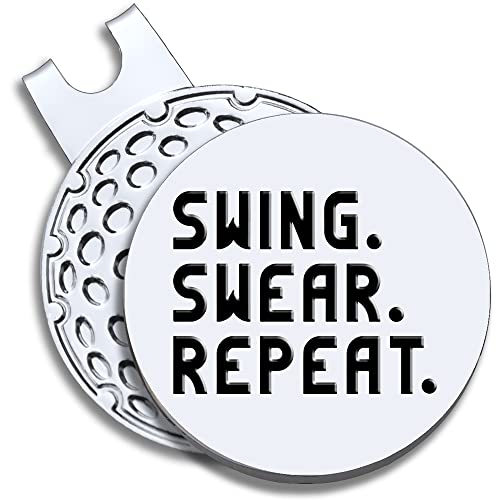 Geygie Swing Swear Repeat Golf Ball Marker With Magnetic Hat Clip, Funny Golf Accessories Gifts For Men Women, Golf Gifts For Men Woman, Birthday Gifts For Golf Fan, Golf Novelty Gift #TOP1