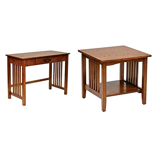 Osp Home Furnishings Sierra Writing Desk With Pull-Out Drawer And Mission Style Side Panels, Ash Brown & Sierra End Table With Lower Storage Shelf And Mission Style Side Panels, Ash Brown #TOP11