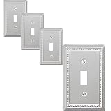 OKAWYC Single Toggle Light Switch Cover Belaire Beaded Metal Wall Plate, 4-Pack Brushed Nickel 1 Gang, Light Switch Cover Decorative Wallplate, Durable