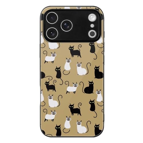 Iphone17用ケース シャム猫 黒猫 ネコ柄 アイフォン 17 Pro Max用 カバー 強化ガラス スマホケース おしゃれ 人気 個性 創意 キャラクター 携帯ケース 耐衝撃 ワイヤレス充電対応