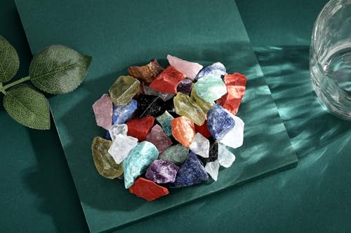 QINJIEJIE 10 Farben Kristalle Chakra Stein Premium Heilsteine Set Rohsteine Edelsteine Natursteine 100% Raw Kristall Edelstein Mineralien Steine (200g)