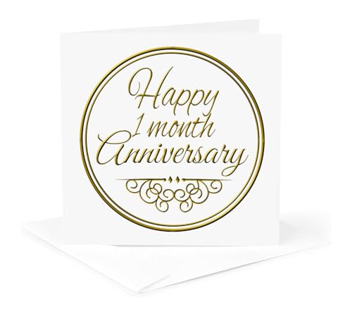 Greeting Card - Happy 1 Month Anniversary. Gold Text.