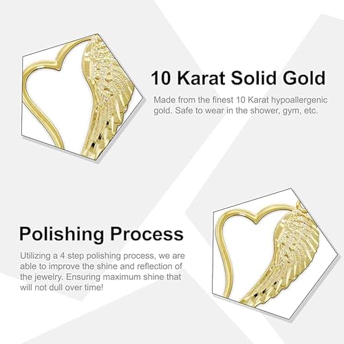 Gold Angel Wing inside Heart Charm - 10 Karat Solid Gold2
