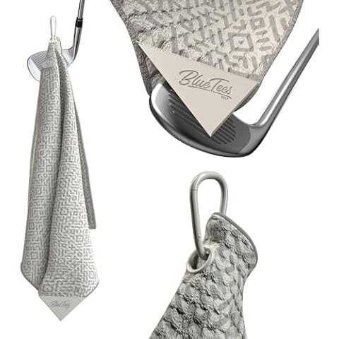 Blue Tees Golf Premium Magnetic Towel - Super Strong Magnet - Microfiber Waffle Design - Silicone Brush - Groove Cleaner - Bag Buckle - Standard & Caddy Sizes (Aztec Sand, Bag Towel 18x18) Cover