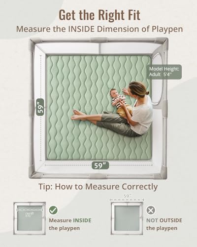 Image of Blissful Diary Baby Play Mats for Floor, 59x59 Inch Thicker and Larger Soft Cushioning Foam Playmats for Babies and Toddlers, Foldable Washable Baby Playpen Mat, Sage Green