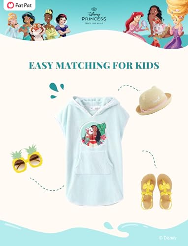 Image of Disney Marvel Princess Frozen Stitch Elsa Girls Hooded Swim Cover Up for Swimsuit Bathing Suit Swimwear Pocket 4-7 Years