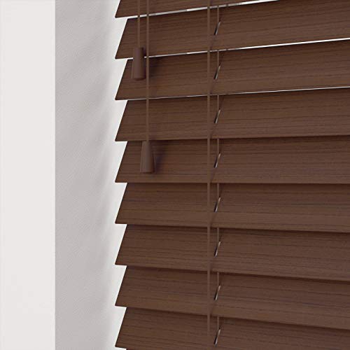 Custom Venetian Blinds with Strings - 50mm Slats - Smooth Faux Wood - Made To Measure (Chocolate, 35cm - 60cm (Width) x Up To 120cm (Drop))