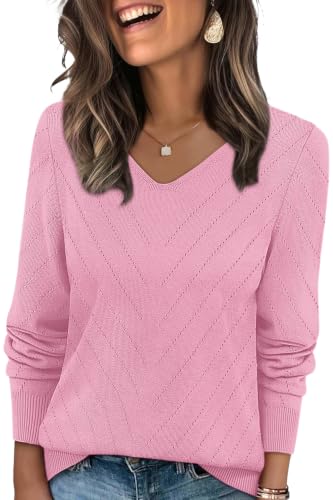 Image of WIHOLL Sweaters for Women V Neck Casual Knit Long Sleeve Tops Lightweight Pullover Clothes Fall Fashion Outfits 2026