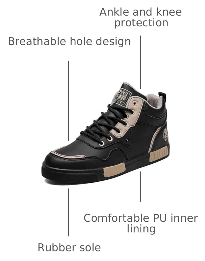 Image of Men's High Top Skateboarding Sneakers Shoes | Men's Fashion High Top Skate Sneakers,Stylish Skateboarding shoes,Road Running flat Walking Shoes