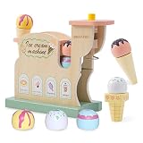 Smartwo Eismaschine Holzspielzeug ab 3 Jahre, Kinderküche & Kaufladen Zubehör, Eisdiele Kleinkinder Holz, Geschenk für Mädchen, Rollenspiele Spielküche, Küchenmaschine Spielset