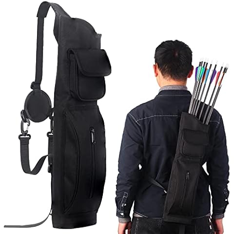 Syansju Archery Back Arrow Quiver, Canvas Arrow Holder, Shoulder Hanged Adjustable Quiver for Arrows, Archery Quiver with Front Pockets (Black) Cover