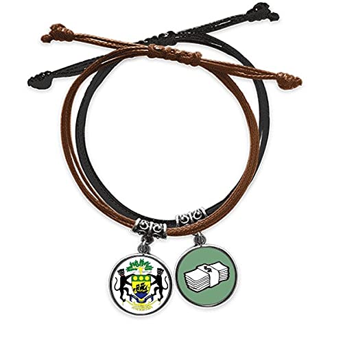 Pulsera de cuero de Gabón con emblema nacional africano y europeo tejida a mano