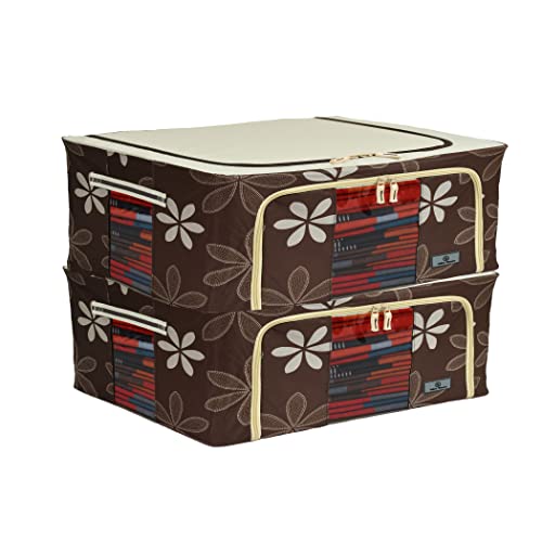 Image of Yellow Weaves Foldable Cloth Storage Box /Wardrobe Organizer, 44 LTR, 2 pieces, Brown