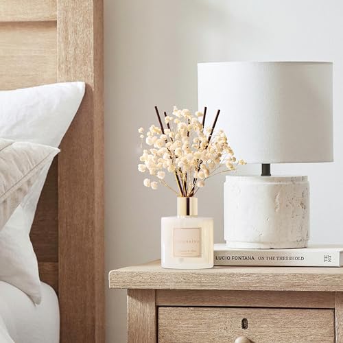 Image of COCORRINA Reed Diffuser - Jasmine & Mint 6.7 Fl.oz Reed Diffuser Set with Sticks & Preserved Baby's Breath, Reed Diffuser for Home Bathroom Shelf Decor