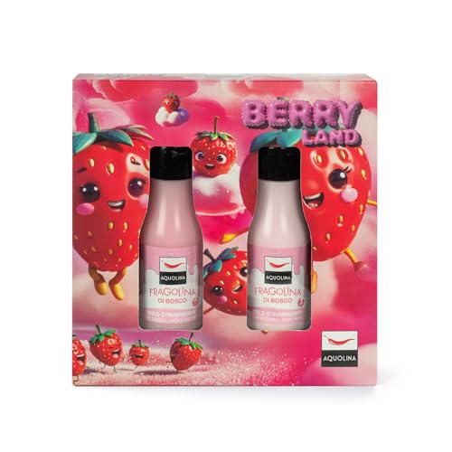 Aquolina Geschenkset Fragolina di Bosco – BERRY LAND – Duschgel 125 ml + Körpermilch 125 ml – Duftendes Pflegeset, Made in Italy