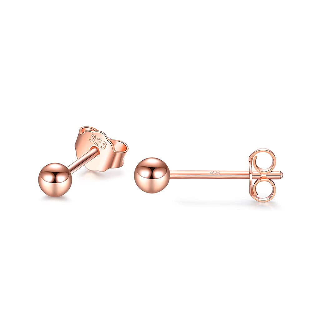 SNORSOSilver Stud Earrings for Women, Hypoallergenic Sterling Silver Round Ball Studs Earrings, Colors: Silver/ Gold/ Rose Gold, Size:3mm, 4mm, 5mm, 3mm, Sterling Silver,
