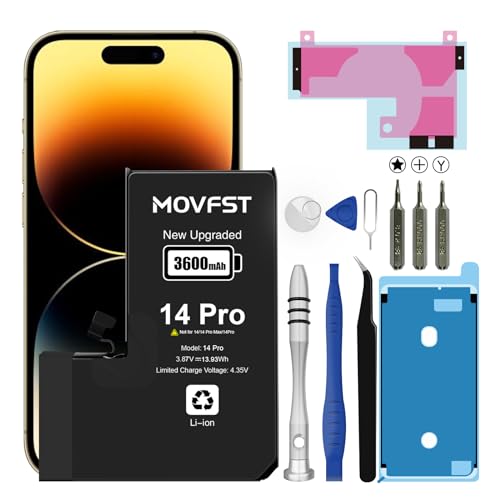 MOVFST Replacement Battery for iPhone 14 Pro 3600mAh Li-ion Polymer High Capacity Battery Fit for iPhone 14 Pro Model A2890 A2650 A2889 A2892 with Repair Tool Kits