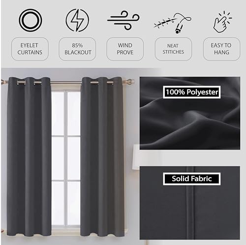 funky gadgets Blackout Curtains for Bedroom 72 Inch Drop Thermal Insulated Eyelet Curtains & Drapes Black Out Curtain for Kitchen, Living Room 2 Panels (66x72 Inch Charcoal) - Image 5