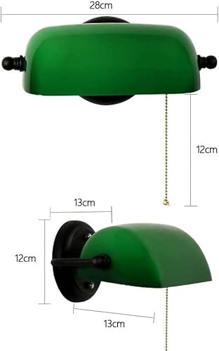 Miniatura 6 de Lámpara de pared tradicional Banker verde con interruptor de cable, pantalla ajustable, luz de noche de metal antiguo para habitación de hotel