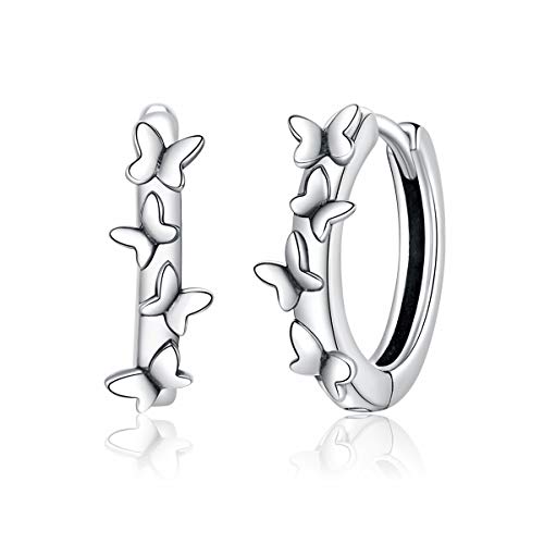 Boucles d'oreilles créoles papillons en argent sterling 925 de haute qualité