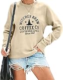 DUTUT Women Witches Brew Sweatshirt Fall Sweater Funny Spooky Horror Season Sweatshirt Halloween Gra