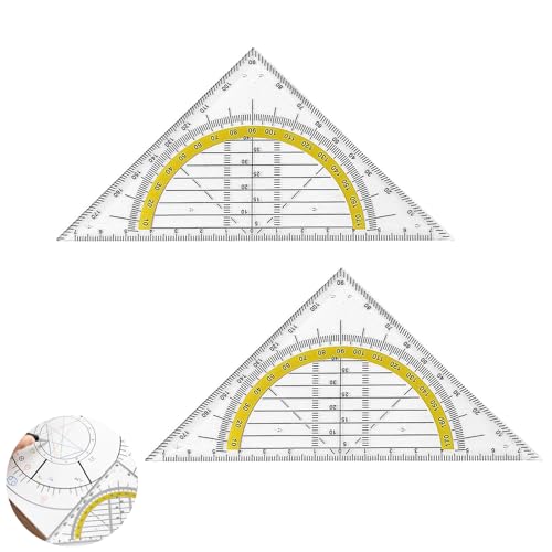 2 Stück Geodreieck Grundschule Geodreieck Mit Griff Geodreieck Klein Geodreieck Set Bruchsicher Und Transparent Geometriedreieck Kunststoff Für Schule Und Büro (15 Cm)