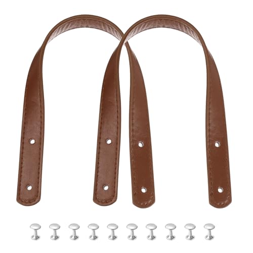 MECCANIXITY 2pcs 14 Inch (35cm) PU Leather Purse Handle Sew On Shoulder Purse Straps Handbag Belt Band Bag Handle Bag Strap Replacement for Wallet Tote Making Brown
